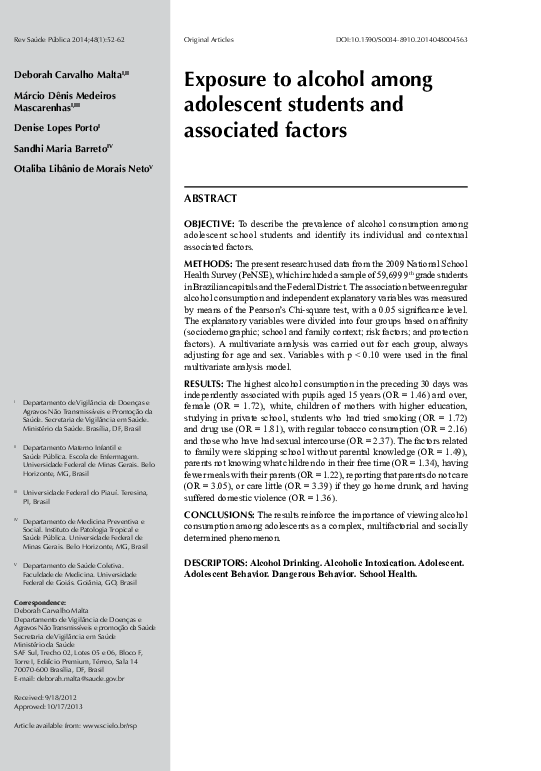 (PDF) Exposure to alcohol among adolescent students and associated factors