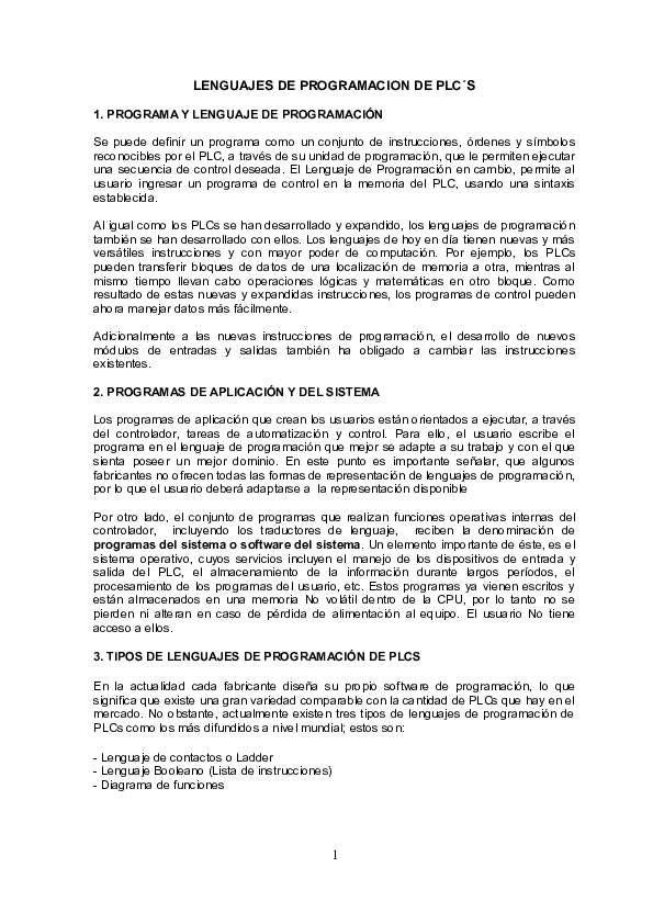 Doc Lenguajes De Programacion De Plc