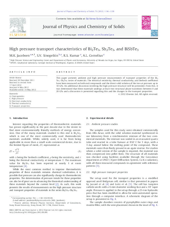 (PDF) High pressure transport characteristics of Bi2Te3, Sb2Te3, and ...