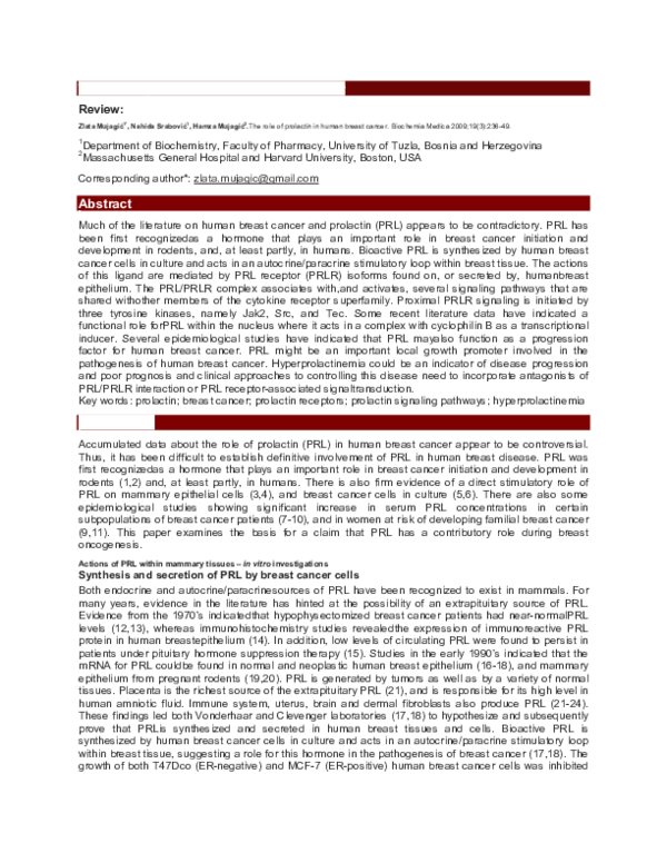 (PDF) The role of prolactin in human breast cancer Review