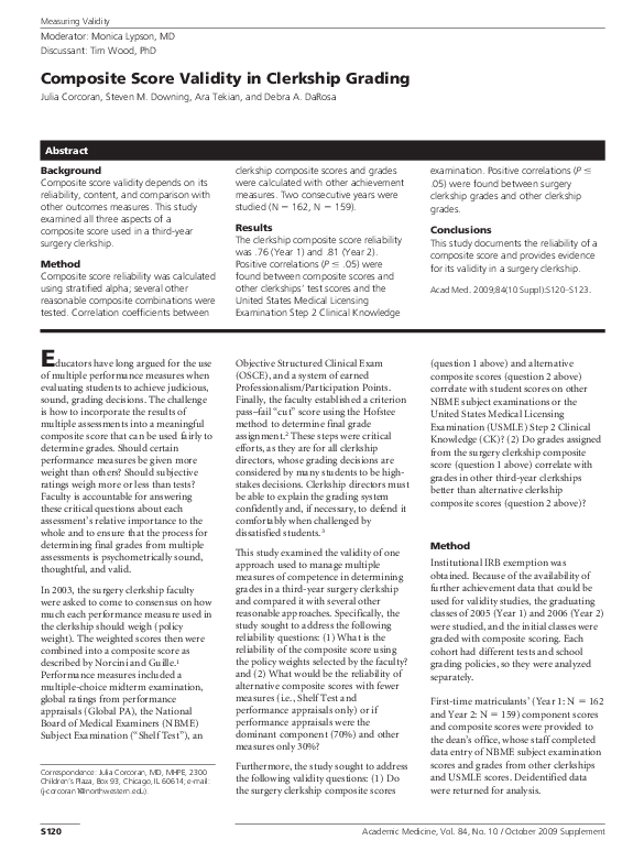 (PDF) Composite Score Validity in Clerkship Grading