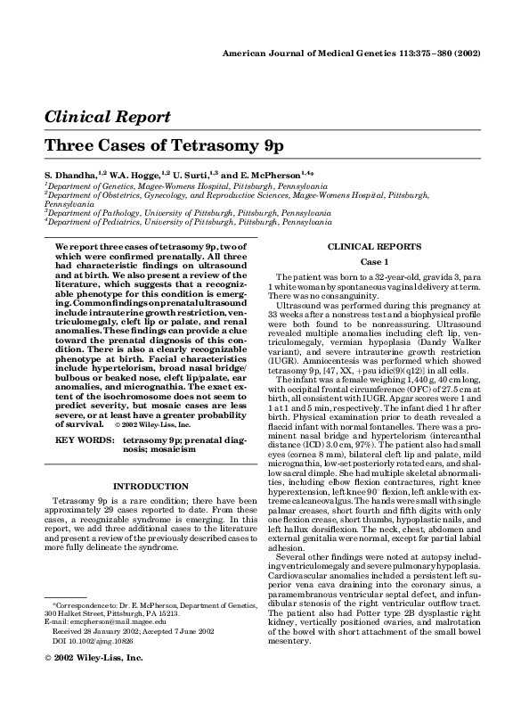 (PDF) Three cases of tetrasomy 9p