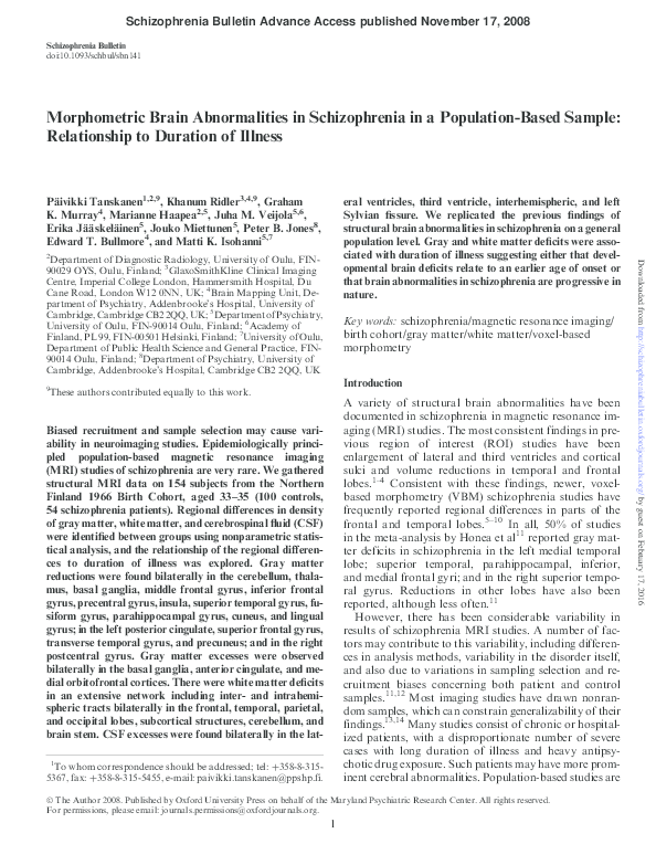 (PDF) Morphometric Brain Abnormalities in Schizophrenia in a Population ...