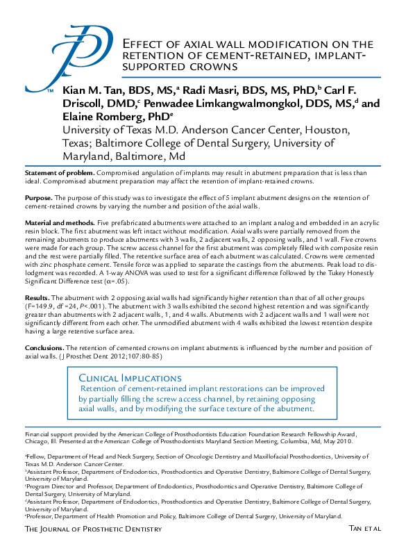 (PDF) Effect of axial wall modification on the retention of cement ...