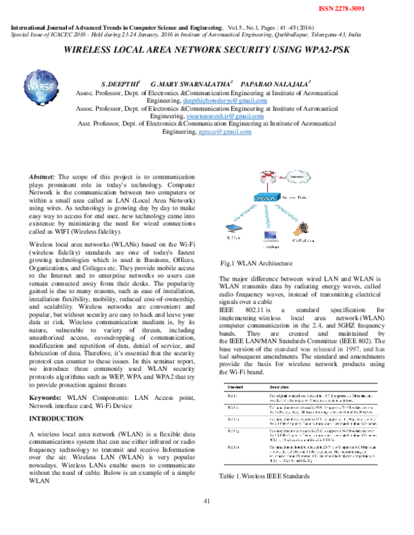 (PDF) WIRELESS LOCAL AREA NETWORK SECURITY USING WPA2PSK WARSE The