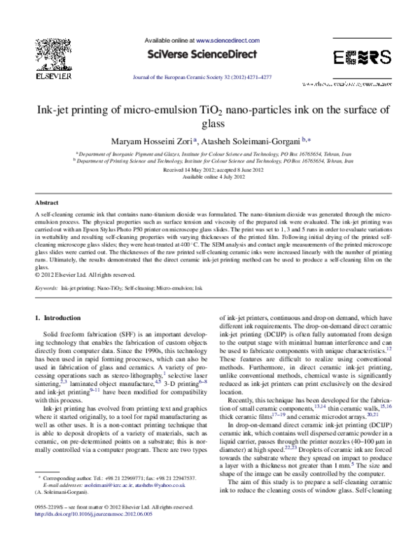 (PDF) Ink-jet printing of micro-emulsion TiO2 nano-particles ink on the ...