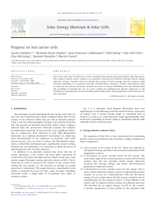 (PDF) Progress on hot carrier cells