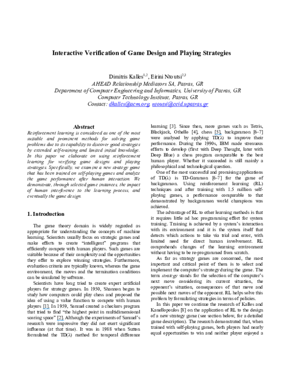 (PDF) Interactive verification of game design and playing strategies