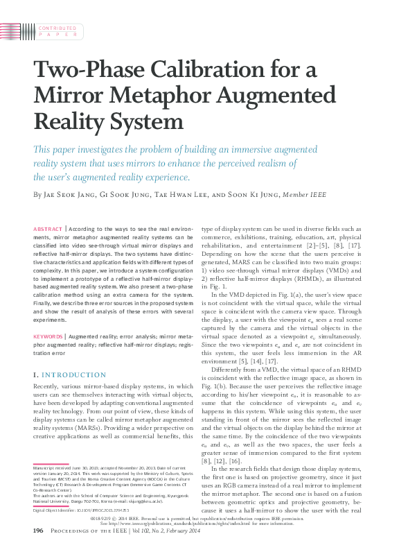 (PDF) Two-Phase Calibration for a Mirror Metaphor Augmented Reality System