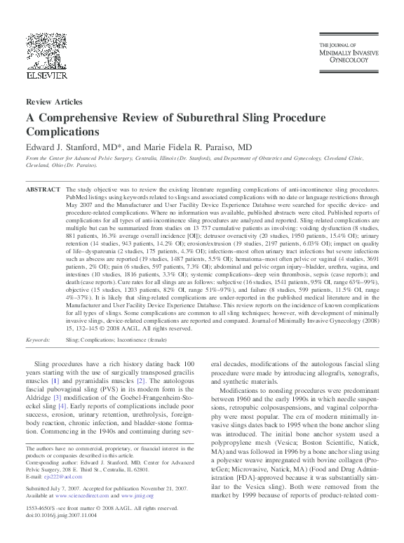 (PDF) A Comprehensive Review of Suburethral Sling Procedure