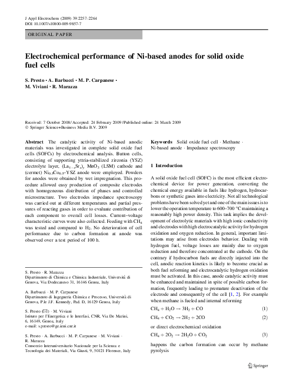 (PDF) Electrochemical performance of Ni-based anodes for solid oxide ...