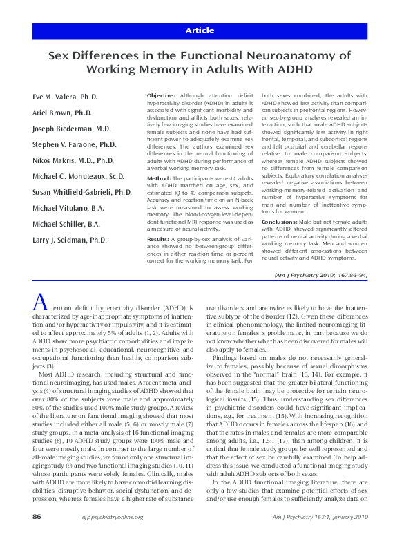 (PDF) Sex Differences in the Functional Neuroanatomy of Working Memory ...