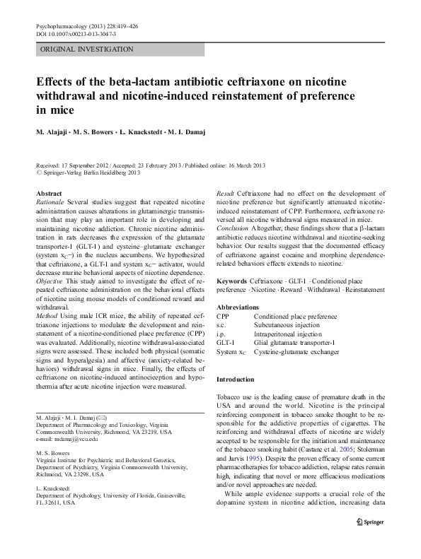 (PDF) Effects of the beta-lactam antibiotic ceftriaxone on nicotine ...