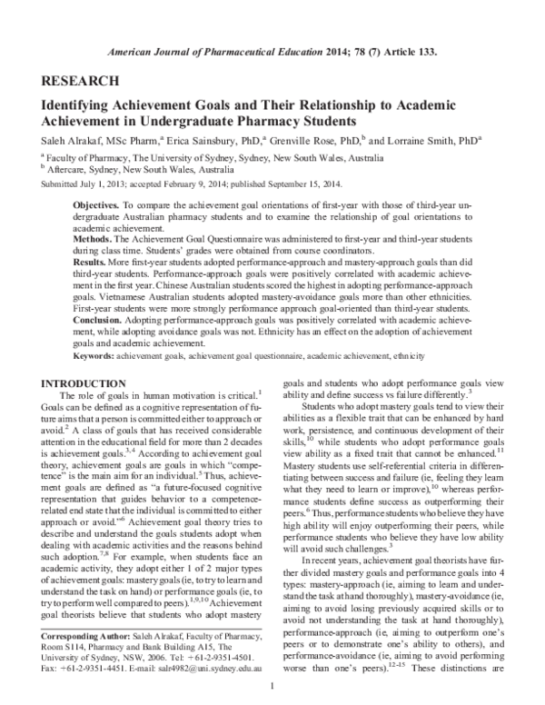 (PDF) Identifying Achievement Goals and Their Relationship to Academic ...
