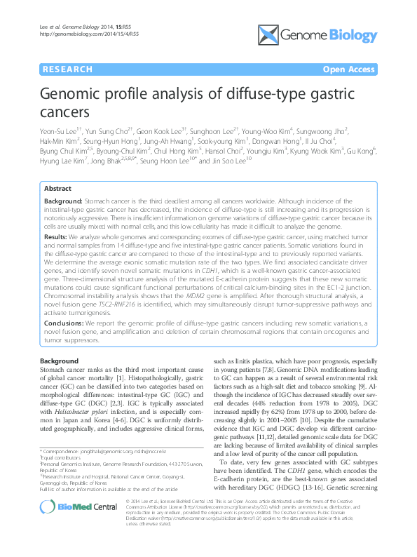 (PDF) Genomic profile analysis of diffuse-type gastric cancers