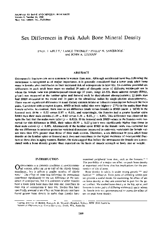 (PDF) Sex differences in peak adult bone mineral density
