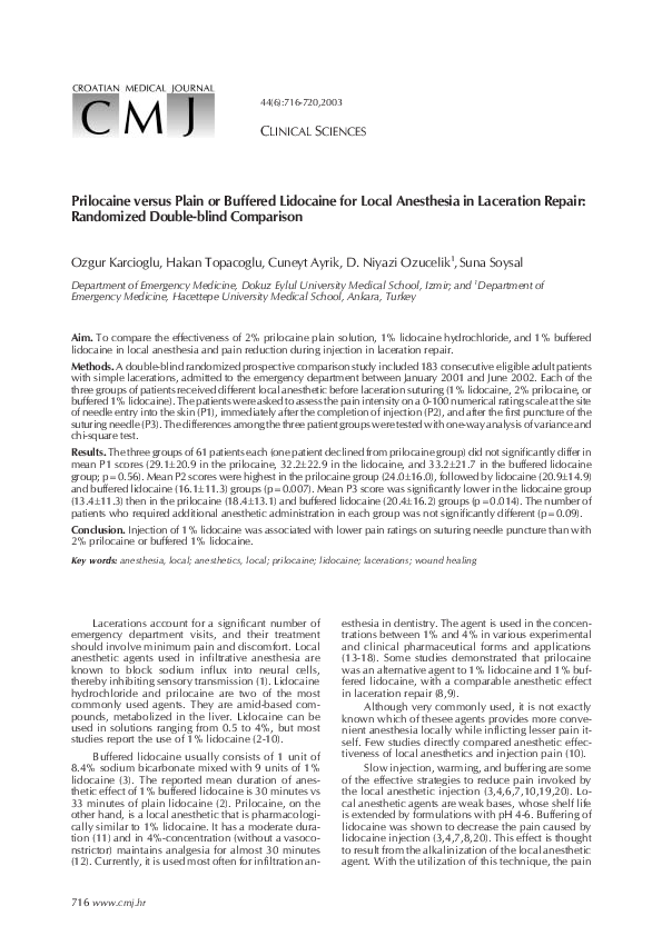 (PDF) Prilocaine versus plain or buffered lidocaine for local