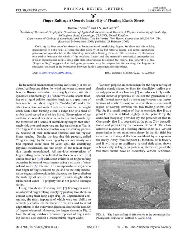 (PDF) Finger Rafting: A Generic Instability of Floating Elastic Sheets