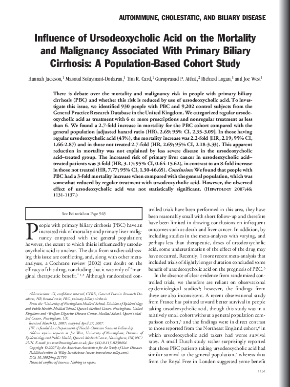 (PDF) Influence of ursodeoxycholic acid on the mortality and malignancy ...