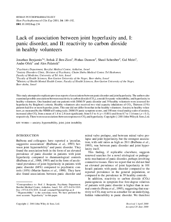 (PDF) No association between joint hyperlaxity and panic disorder, nor ...
