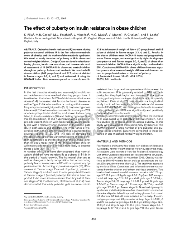 (PDF) The effect of puberty on insulin resistance in obese children