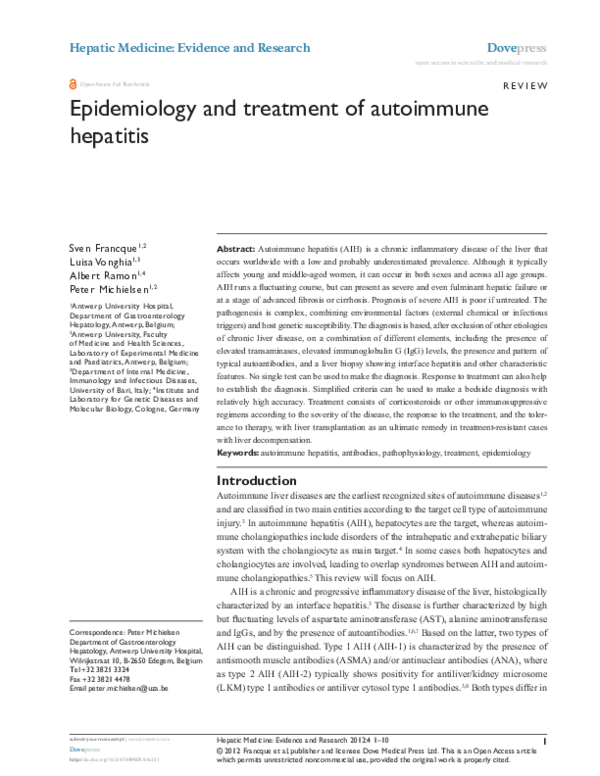 (PDF) Epidemiology and treatment of autoimmune hepatitis Sven Francque Academia.edu