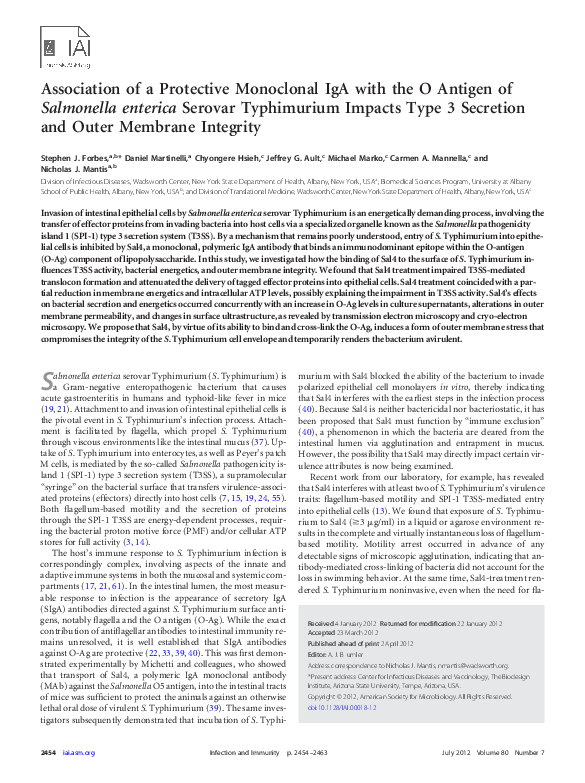 (PDF) Association of a Protective Monoclonal IgA with the O Antigen of ...