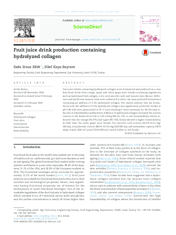 (PDF) Fruit juice drink production containing hydrolyzed collagen