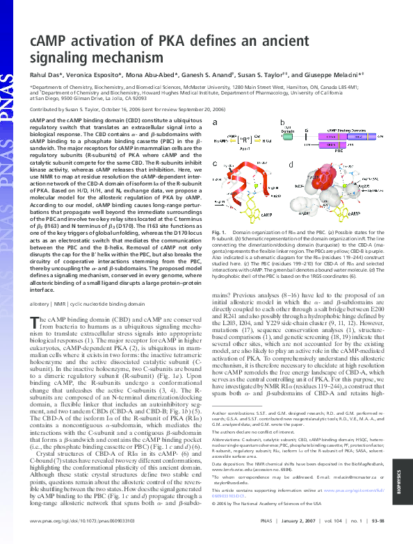 (PDF) cAMP activation of PKA defines an ancient signaling mechanism