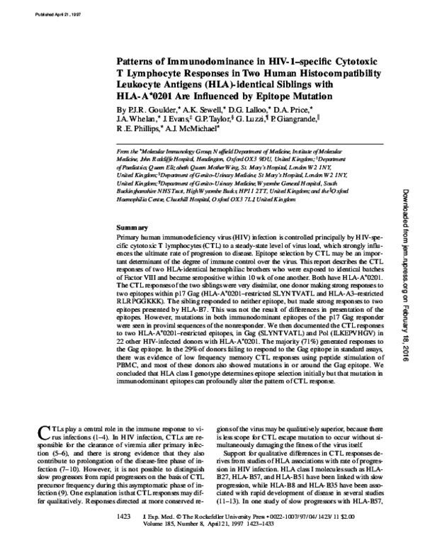 (PDF) Patterns of Immunodominance in HIV1specific Cytotoxic T