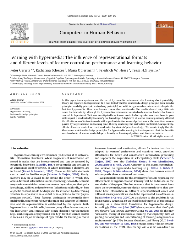 (PDF) Learning with hypermedia: The influence of representational ...