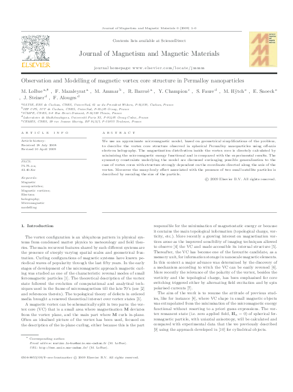 (PDF) Observation and modelling of magnetic vortex core structure in ...