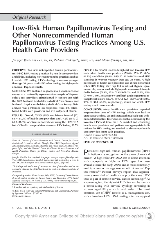 (PDF) Low-Risk Human Papillomavirus Testing and Other Nonrecommended ...