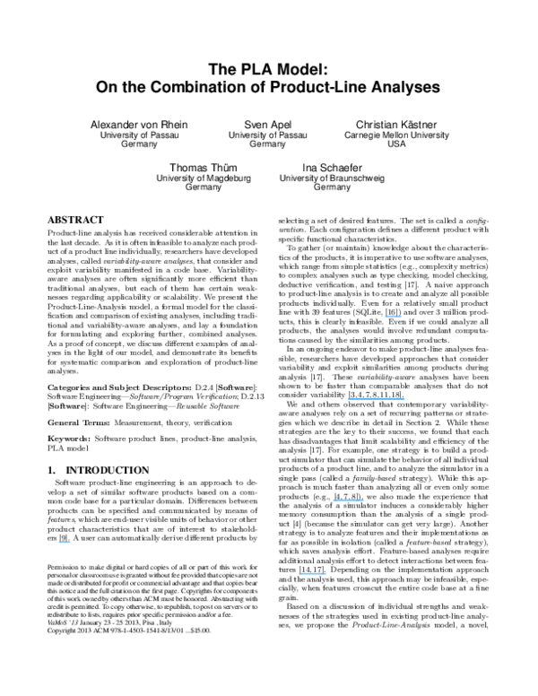 (PDF) The pla model: On the combination of product-line analyses