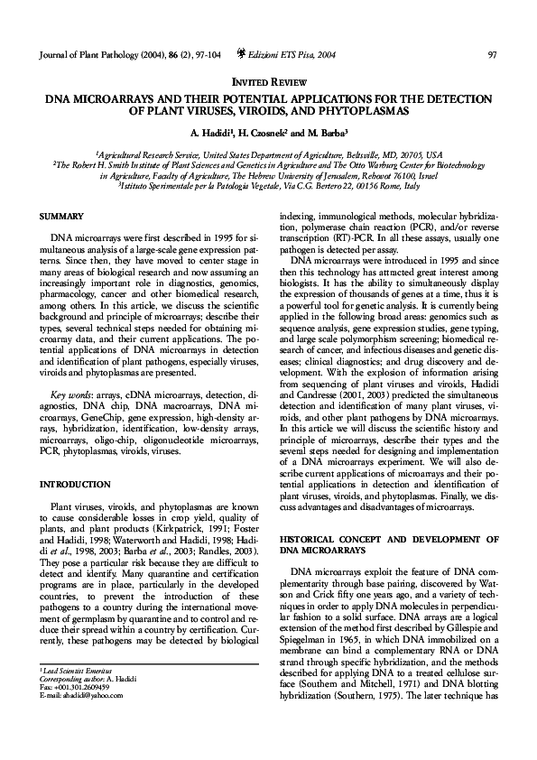 (PDF) Dna Microarrays and Their Potential Applications for the ...