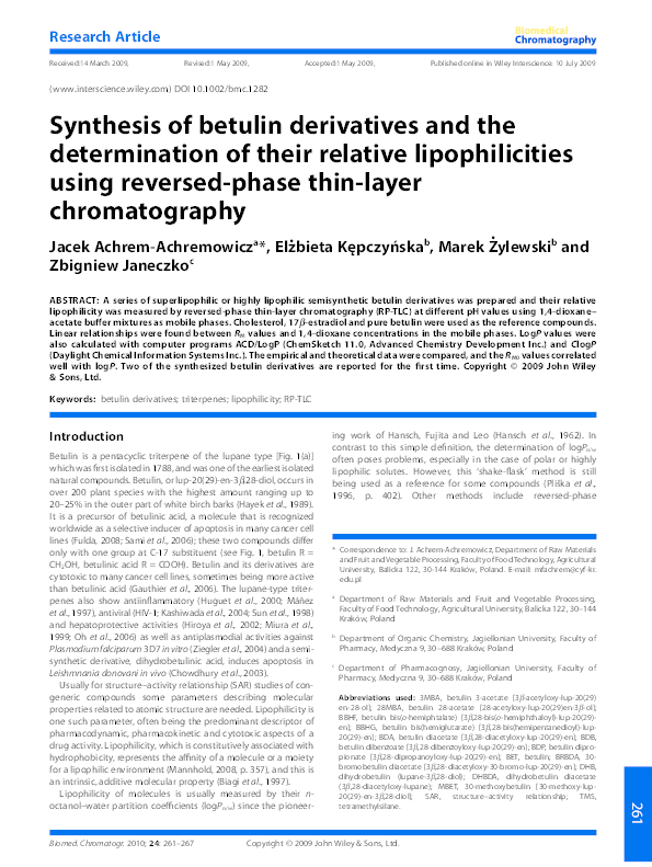 (PDF) Synthesis of betulin derivatives and the determination of their ...