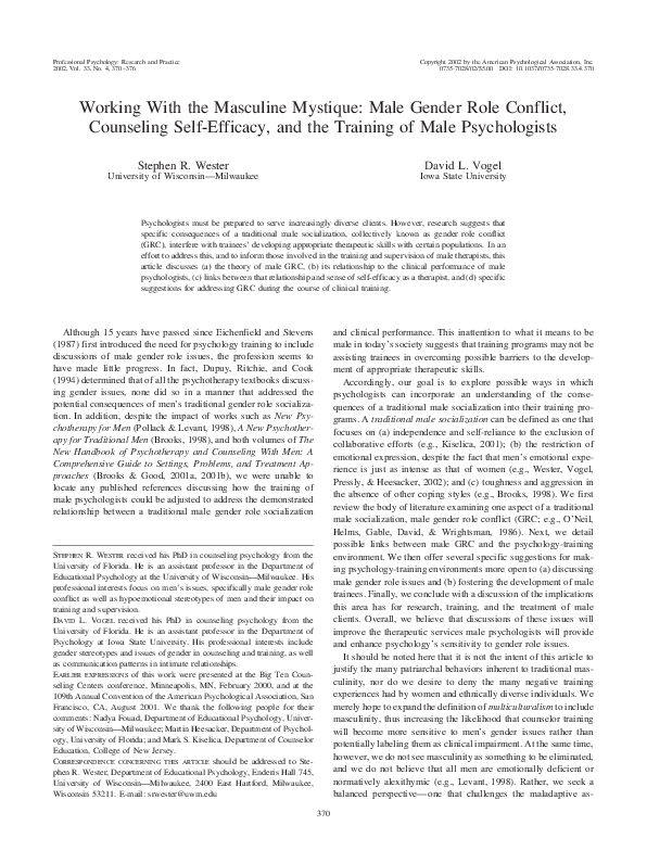 (PDF) Working with the masculine mystique: Male gender role conflict ...