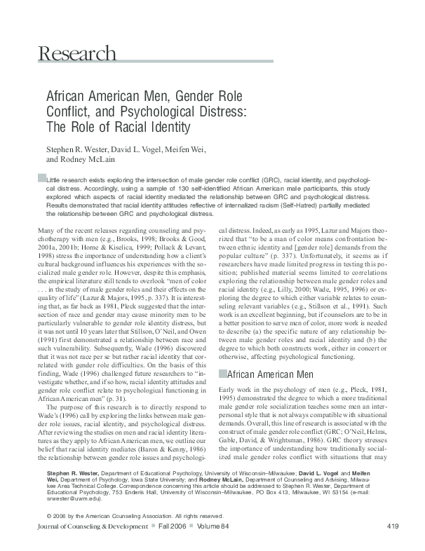 (PDF) African American Men, Gender Role Conflict, and Psychological ...