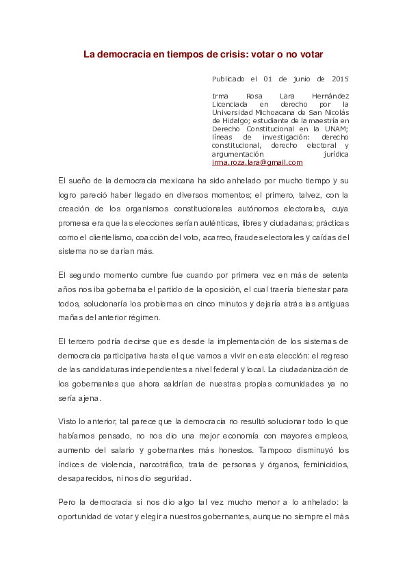 (PDF) La democracia en tiempo de crisis