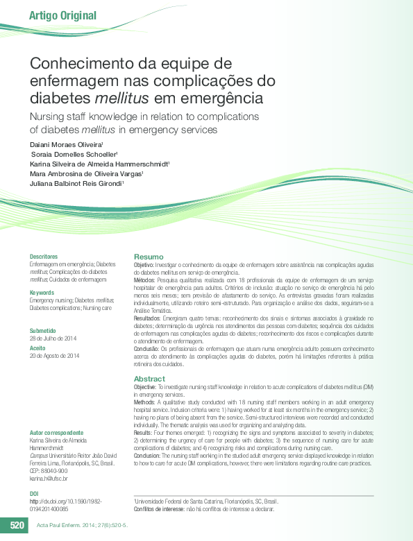 diabetes descompensada cuidados de enfermagem