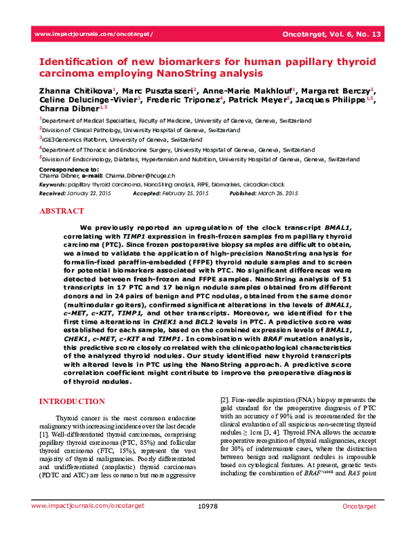 (PDF) Identification of new biomarkers for human papillary thyroid ...