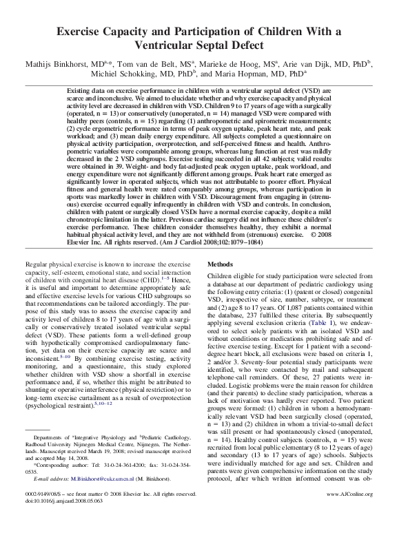 Exercise Capacity and Participation of Children With a Ventricular ...