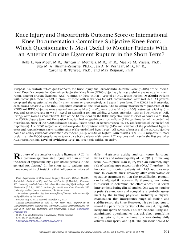 (PDF) Knee Injury and Osteoarthritis Score or International