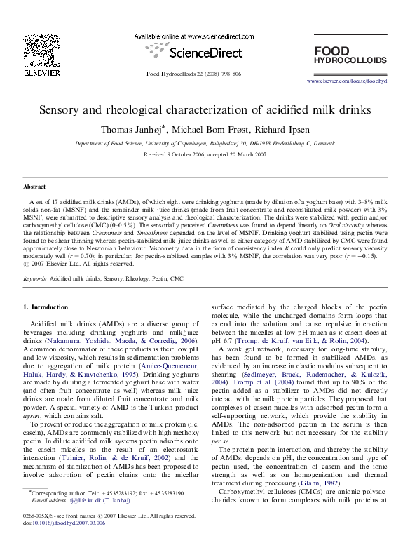 (PDF) Sensory and rheological characterization of acidified milk drinks