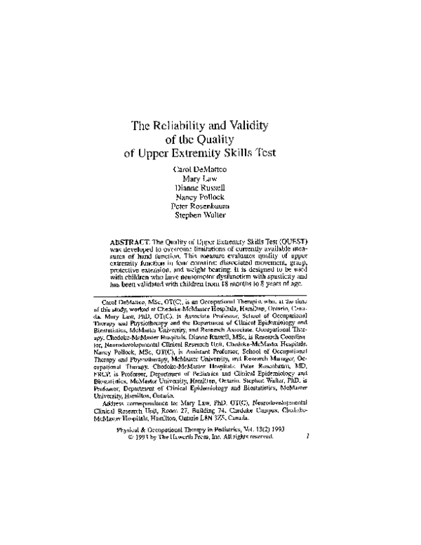 (PDF) The Reliability and Validity of the Quality of Upper Extremity ...