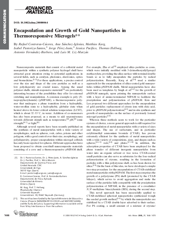 (PDF) Encapsulation and Growth of Gold Nanoparticles in ...