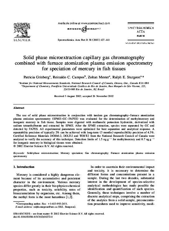 (PDF) Solid phase microextraction capillary gas chromatography combined ...