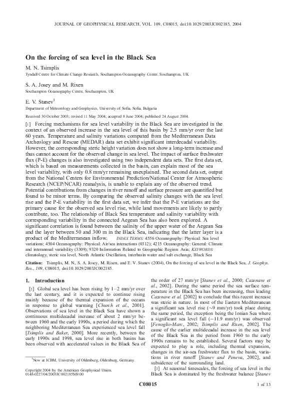 (PDF) On the forcing of sea level in the Black Sea