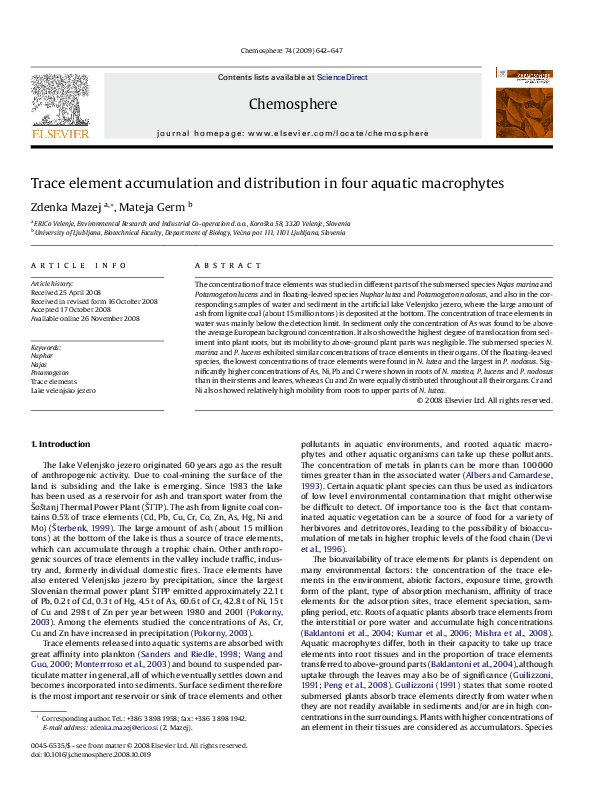 (PDF) Trace element accumulation and distribution in four aquatic ...