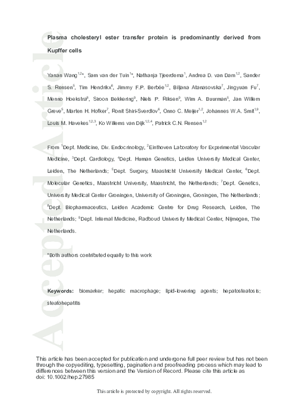 (PDF) Plasma cholesteryl ester transfer protein is predominantly ...